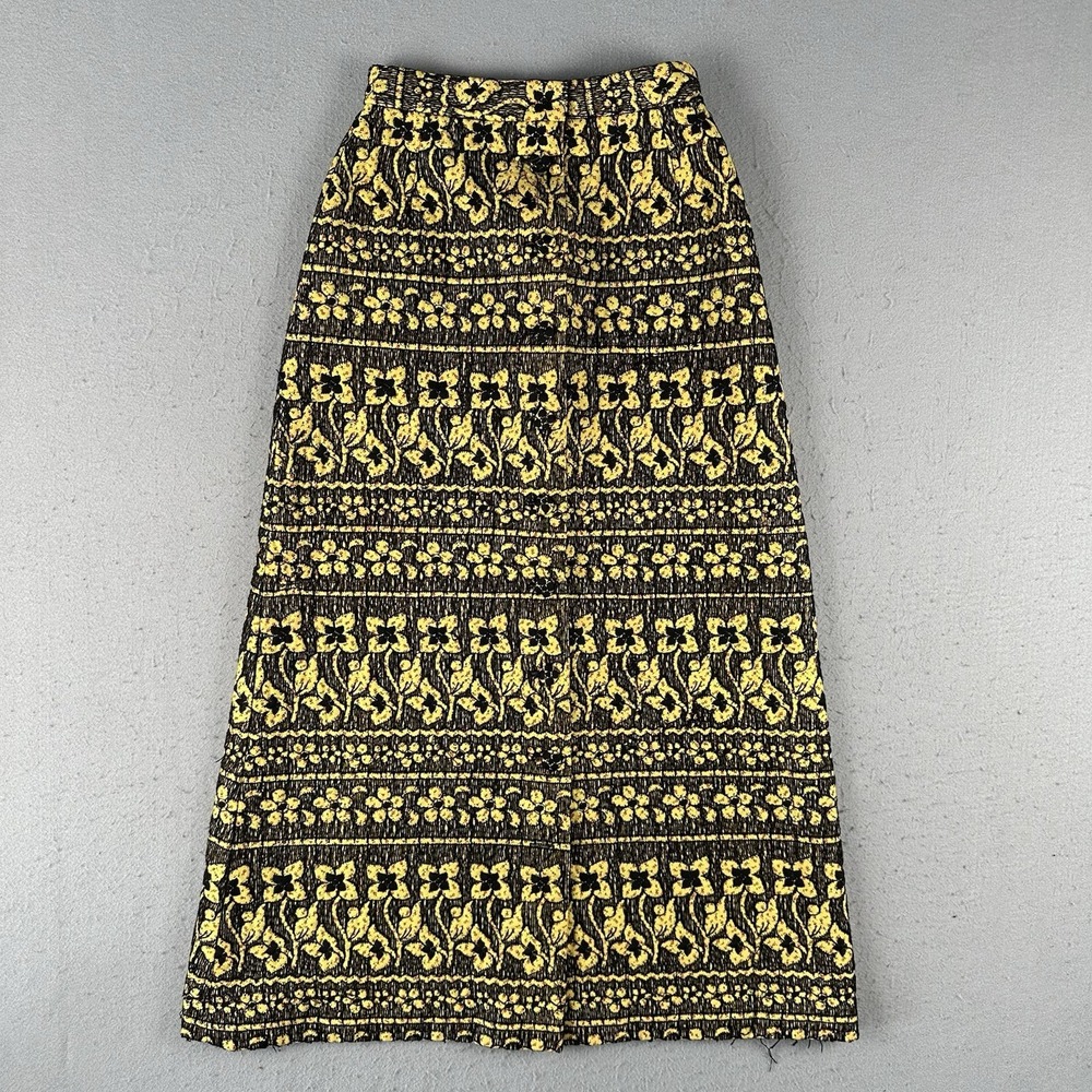 Vintage Gregg Draddy Full Length Skirt‎ Women's 26 Yellow Black Floral Button